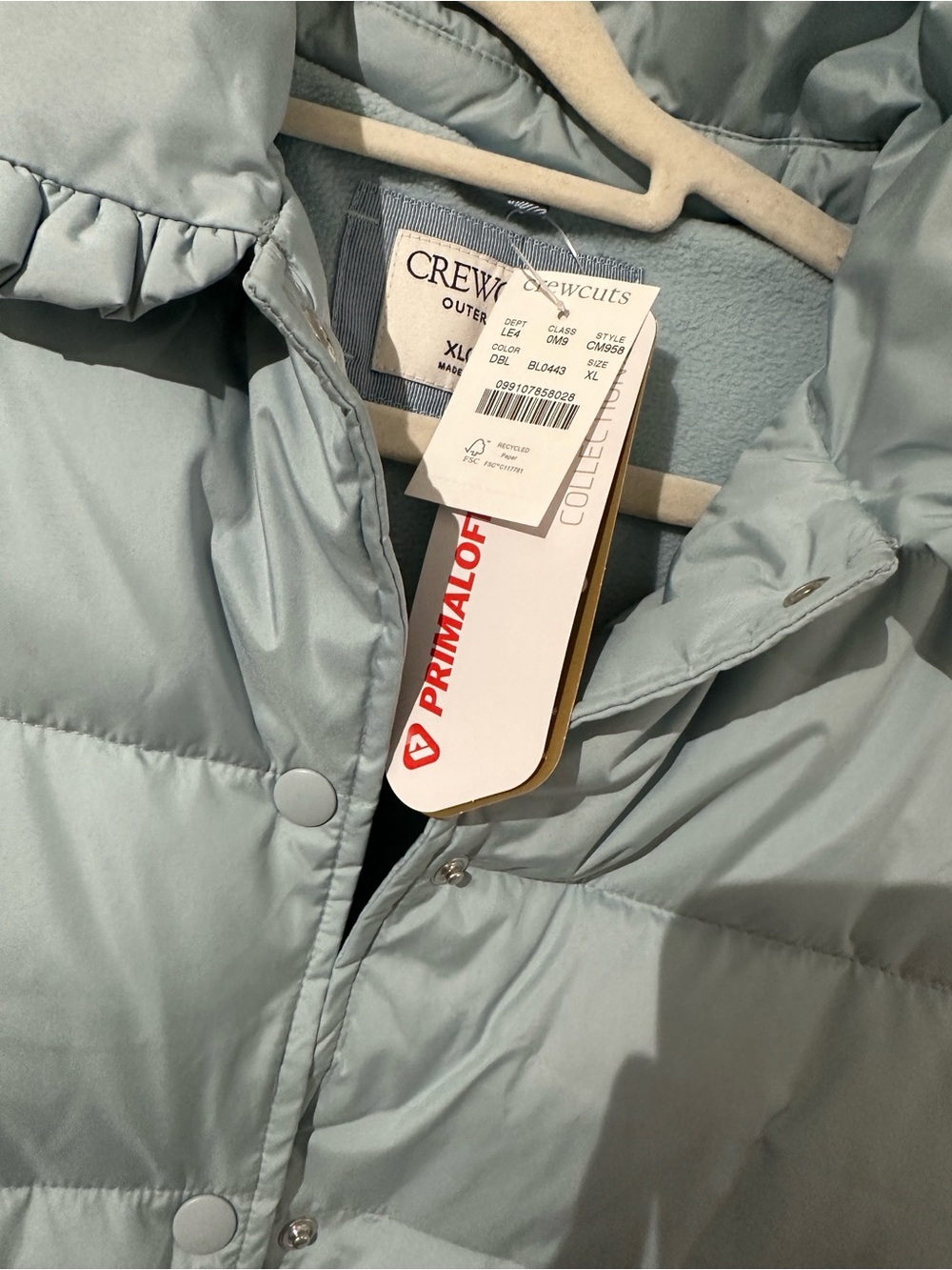 Crewcuts Pale Blue Ruffled-Collar Puffer Jacket